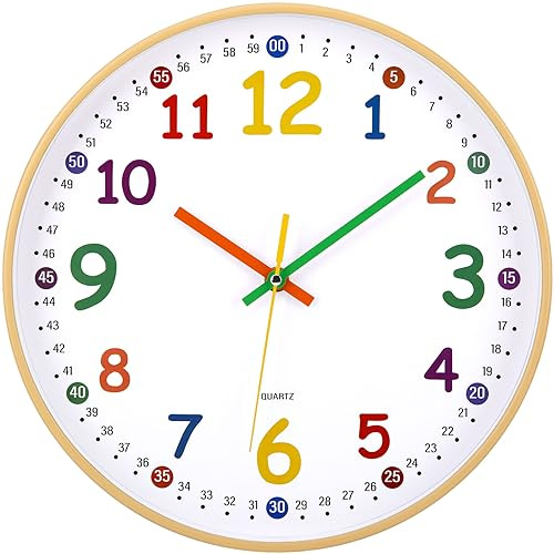 ACCSHINE Orologio da parete bambini silenzioso vintage 30 cm con al quarzo a batteria facile da leggere camere casa cucina camera da letto ufficio scuola (Venature del legno, 30cm)