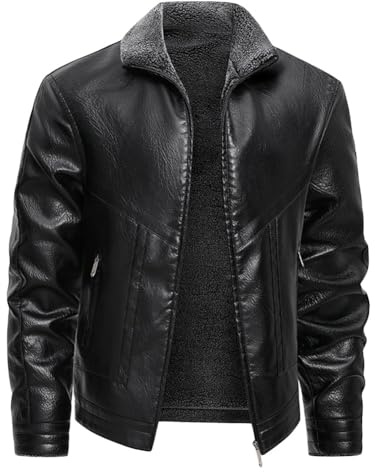 YOUCAI Giacca Pelle Uomo Invernale in Pelle Sintetica Imbottita False Pelliccia Antivento e Chiusura Lampo Giubbotto Vintage Giacche da Moto,Nero,XL