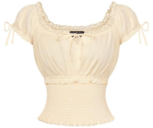 Renaissance Peasant Blouse for Women Short Sleeve Tops Beige S