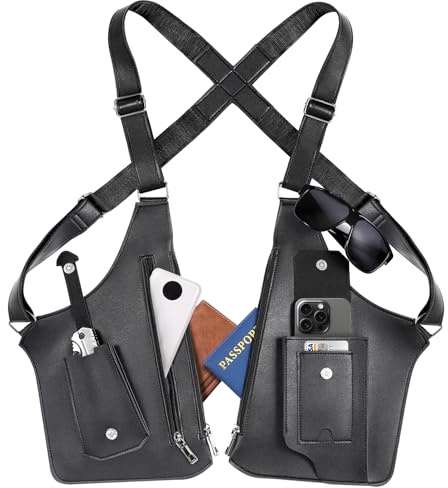 Large Double Shoulder Armpit Bag for Men 2026 Upgraded Anti-Theft Underarm Holster Bag Vintage PU Leather Concealed Crossbody Wallet Phone Pouch for Travel Outdoor Cycling Work