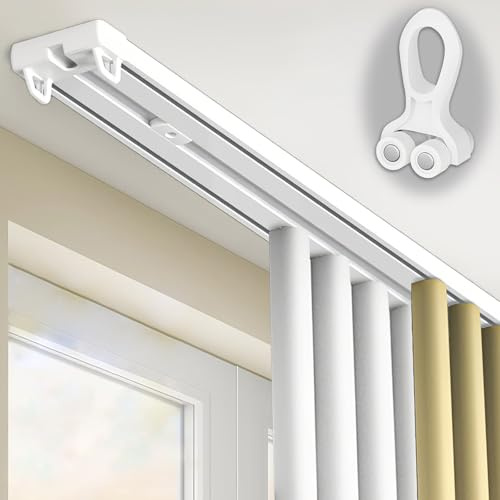 Aluminio Deslizante Doble Riel para cortinas, Montaje en Techo Resistentes Barra De Cortina, para divisor de habitación, Dormitorio, sala de estar, Dormitorio(0.3m/0.98ft)
