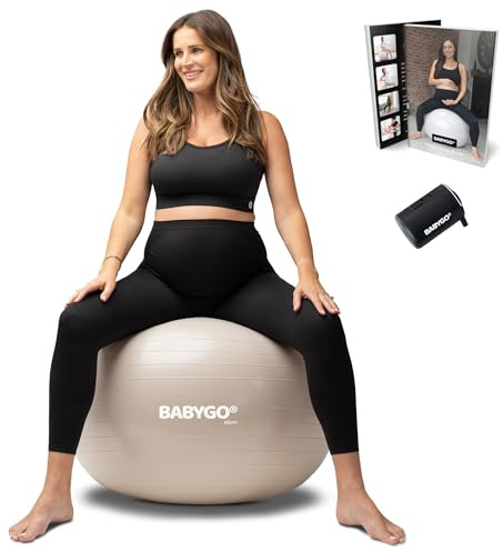 BABYGO® Birthing Ball, Pregnancy & Labour, Award Winning Book | NHS Supplier, Anti-Burst, Non-Slip. Online Exercises Included, Ideal for Maternity Yoga, Birth & Recovery
