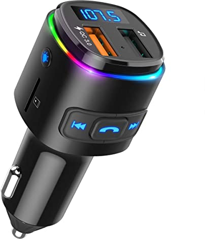 ORIA Bluetooth FM Transmitter, Auto Radio Adapter, mit Siri Assistent & QC 3.0 USB-Anschluss, Auto Bluetooth Musik Adapter, Freisprecheinrichtung Car Kit, Unterstützt USB/TF Karte