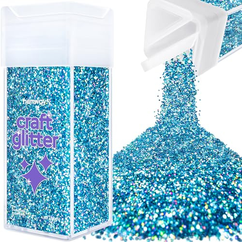 Hemway Craft Glitter Shaker Ocean Blue Holographic 130g Chunky | for Resin & Epoxy Crafts, Christmas Art Supplies, Nail, Body, Face, Eye, Festival, Crafting, Slime, Sparkle