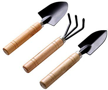 Sprießen Schwarz 3 stücke Set Mini Gartengeräte Schaufel Rechen Spaten Sukkulenten in Blumentopf Gartengeräte Klaue mit Holzgriffen