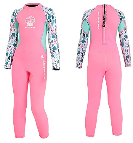 MWTA Wetsuit for Kids Boys Girls 2.5mm Neoprene Thermal Swimsuit Fullsuit Wet Suits Long Sleeve for Toddler Child Junior Youth Swimming, Diving, Surfing Pink-XL
