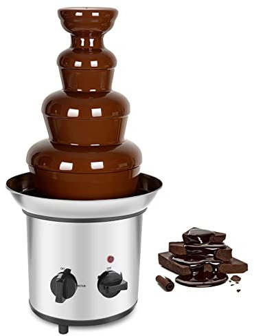 Greensen Fuente de Chocolate de Acero Inoxidable de 4 Niveles, Fuente de Fondue de Chocolate para Fiestas de cumpleaños y Bodas 37 x 22 x 43 cm, 170 W, EU 220V