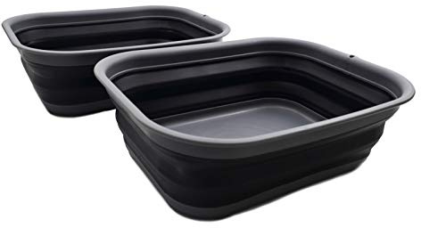 SAMMART 12L (3.17 Gallon) Collapsible Tub - Foldable Dish Tub - Portable Washing Basin - Space Saving Plastic Washtub (2, Grey/Black)