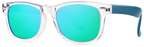 Pro Acme Kids Polarized Sunglasses, Flexible TPEE Frame Shades for Toddler Girls Boys, Ages 3-12(D3 Crystal/Green Mirrored Lens)