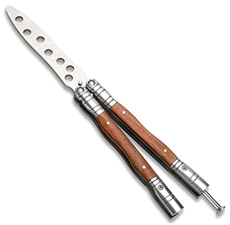 Little World Butterfly Knife - 1 Pack Trainer Practice Tool Steel Metal - Training Practicing Flipping Tricks Folding Knife Unsharpened with Wood Handle