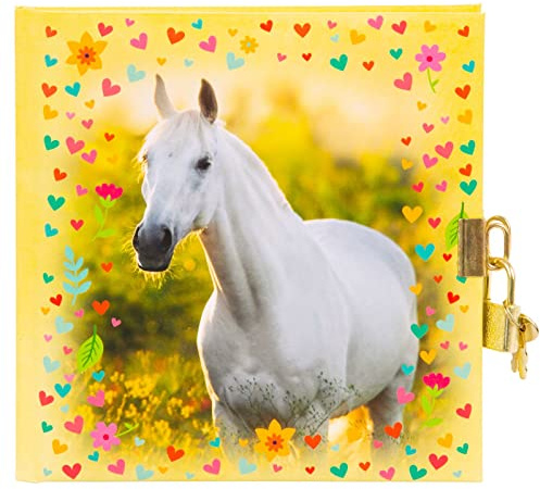 goldbuch 44 117 Chiara, motif cheval, carnet avec cadenas et 2 clés, dimensions 16,5 x 16,5 x 1,5 cm, journal 96 pages blanches blanches, couverture en impression d'art, livre pour notes en jaune