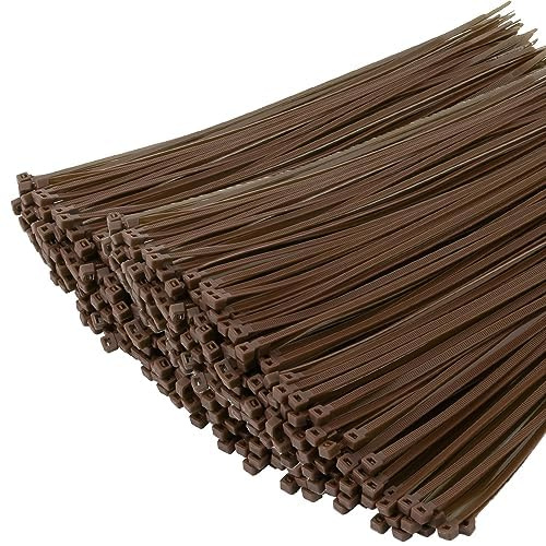 XINGO Brown Cable Ties Pack of 1000, 300mm x 4.8mm, Premium Nylon Durable Zip Ties, Self-Locking UV Resistant Nylon Plastic Wire Ties for Indoor and Outdoor