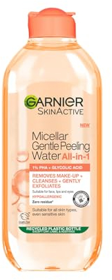 Garnier All-in-1 Micellar Water, Removes Make-Up, Cleanses, Exfoliates & Boosts Glow, Suitable for Face + Lips + Eyes, 1% PHA & Glycolic Acid, Vegan, Gentle Peeling, 400ml