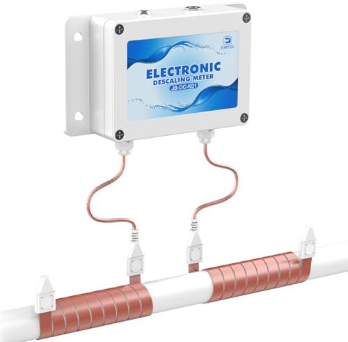 JOBYNA Elektroniskt vattenavkalkningssystem, alternativa kemiska och saltfria vattenavhärdningssystem, hela huset, förhindrar uppbyggnad av skalor i rör, 3 installationsmetoder, fungerar med alla rör