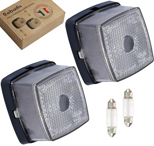 Rebadis Lot 2 Feux de position carré blanc, Livré AVEC ampoule 12V, Feu gabarit remorque 66 x 62mm