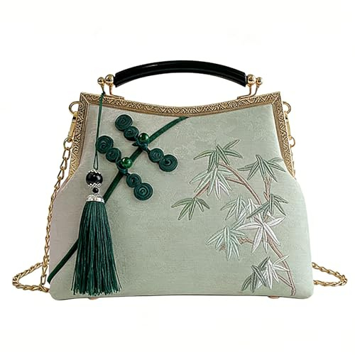 Anopo Embroidered Clutch Purse for Women Boho Evening Bag with Tassel | Vintage Crossbody Bag, Bamboo Embroidery, for Wedding Evening Party Formal