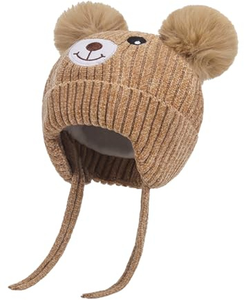 Rayson Gorros para Niño Niña con Orejeras y Cintas Sombrero Cálido,Beige
