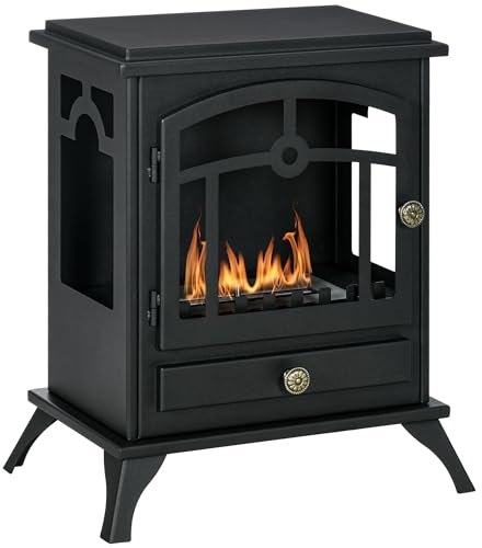 HOMCOM Ethanol Kamin, 7000BTU Bio-Ethanol Kamin, 1,2L Ethanol Ofen mit Feuerdeckel, Bioethanol Ofen mit 3h Brenndauer, Standkamin für bis 25 m², Stahl, Schwarz