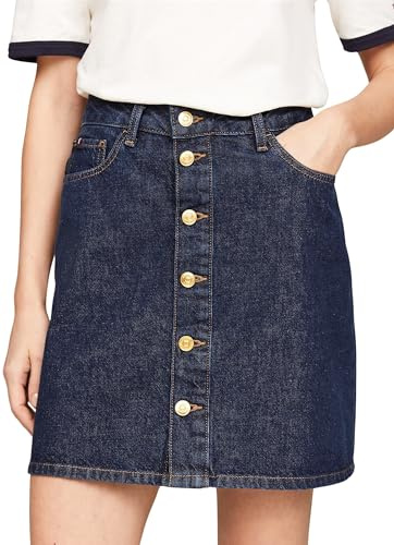 Tommy Hilfiger Donna Gonna Denim Mini Gonna in Jeans con Bottoni, Blu (Cler), 48