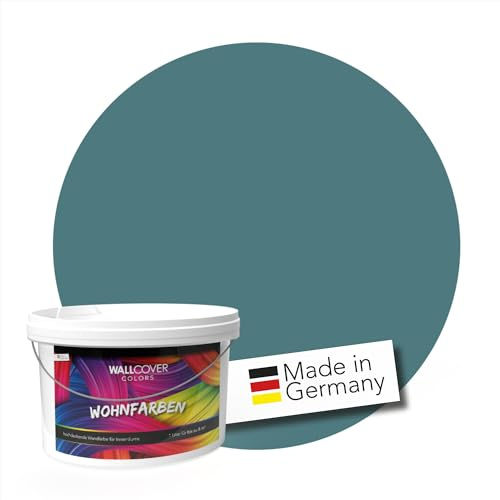 WALLCOVER Peinture murale de qualité supérieure | Bleu Pétrole | 1L = 8m² | Pour les intérieurs à très haut pouvoir couvrant (classe 1) | Finition mate | Fabriquée en Allemagne