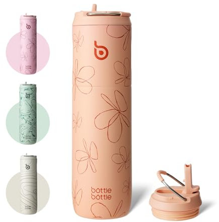 Bottle Bottle Insulated Water Bottle 700ml(24oz) with Straw and Lid Stainless Steel Sports Travel Gym Water Bottles Metal Drink Flask with Handle for Man and Women (Petal Passion)