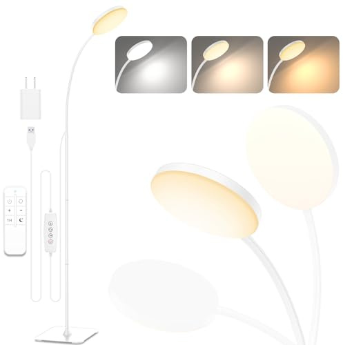 Mojimdo Lámpara de Pie con Mando a Distancia, [3 Colores y 10 Brillos] Lámpara LED de Lectura de Pie, Regulable y Ajustable Lámpara de Pie Flexible para Habitación Infantil, Oficina, Sala de Estar