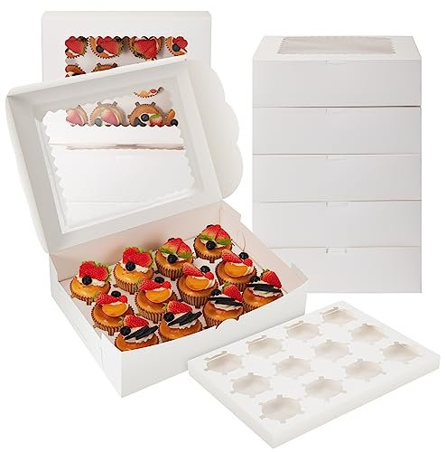 Zosenyer Boîte à Gâteau 10 Pièces, Boîte à Cupcake Avec 12 Trous, Boîtes de Transport pour Gâteaux pour Emballer des Gâteaux et Décorer des Cadeaux