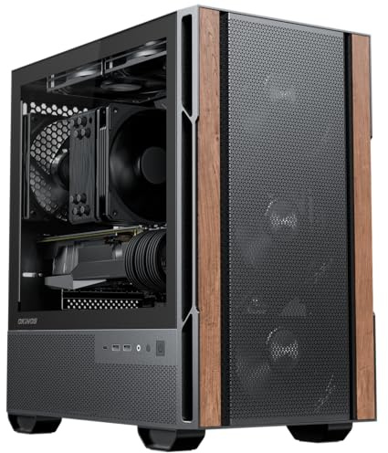 Okinos Genuine Walnut Wood Micro ATX Case, MATX PC Case with 4 × 120mm 3 Pin Non-PWM Case Fans Pre-Installed, Temper Glass Side Panel, with Type-C, Black, Cypress 3 Wood