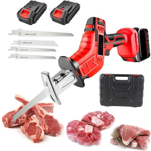 Genérico Sierra Eléctrico para Carne y Huesos Portátil Sierra Carnicero para Cortar Huesos Jamon Multifunción Casa Comercial Sierra de Sable para Cortar Madera Metal Plástico,2 Batteries