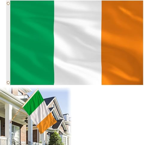 Drapeau National de la République d'Irlande, Drapeau Irlandais Premium 90 x 150 cm, Bannière Tricolore, avec 2 œillets Métalliques, Célébrations Irlandaises, Imperméable, Intérieur, Extérieur