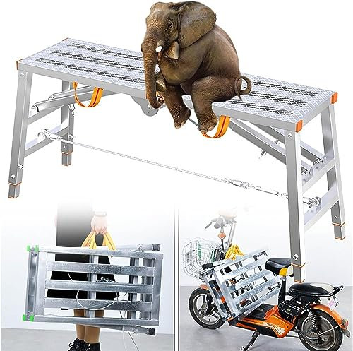 Generico Scala Pieghevole Multiuso in Acciaio da 140 cm/200 cm con Piattaforma Trasparente, Scale Pieghevoli per lavori di ingegneria al Chiuso e all'aperto