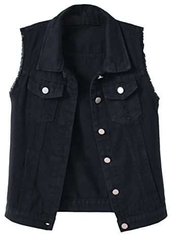 Jeansweste Damen Oversize, Motorrad Weste Damen Jeans, Freizeitweste Sommer Denim Westen Mit Taschen Arbeitsweste Einfarbig Bikerweste Revers Jeansjackenweste Locker Anglerweste Denim-Jacket
