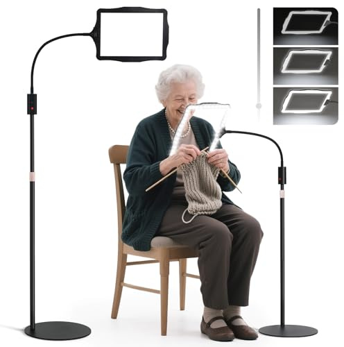 Large Floor Magnifying Glass with Light and Stand, 48-LED Lighted Adjustable Height Floor Magnifying Lamp with 360° Flexible Gooseneck, Hands Free Magnifier for Close Work Reading Cross-Stitching