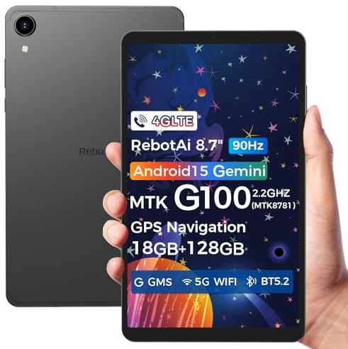 RebotAi Tablet 8.7 Android 15 4G LTE Mediatek Helio G100, 18GB(6+12) RAM 128GB ROM / 1TB TF, 90Hz Display, Widevine L1, 5G Wi-Fi & BT 5.2, 5000mAh Tablet Für Spiele/Comics/Videos