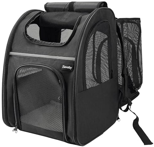 Zavothy Cat Backpack Carrier, Expandable Airline Approved Pet Backpack for Small Cats & Dogs, Breathable Mesh Cat Carrier Backpack with Padded Bottom, Foldable Travel Bag – Black