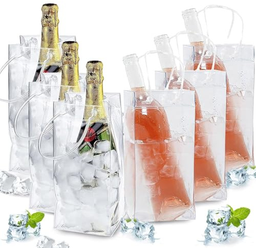 10 Piezas Bolsa de Hielo Transparente PVC Impermeable, Bolsas de Vino de PVC para Hielo, Ice Bag Bolsas para Botellas de Vino de Hielo Plegable - Enfriador para Botellas de Vino, Cerveza, Champán