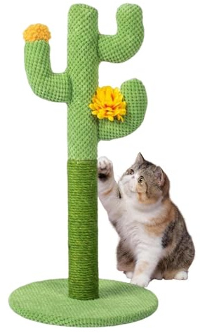 Générique Albero Verticale a Forma di Cactus – Tiragraffi per interni con 3 pali, Torre di gioco interattiva per, Mobili per adulti, Stazione Gratta e Gratta Centro Attività per p