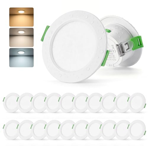Leselux Spot LED Inbyggd Extra Platt, Hål 55mm - 68mm, 4W Inbyggda Takspottar Varmvitt 3000K Vitt Neutralt 4000K Vitt Kallt 6000K, Badrumsspot IP44 för Kök Vardagsrum, 20-pack