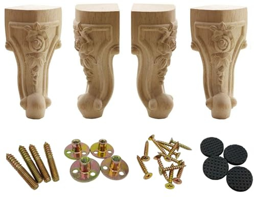 WEICHUAN Solid Unfinished Wood Carved Furniture Legs for Sofa Couch Chair Ottoman Loveseat Coffee Table Cabinet Furniture Legs & Feet Replacement (6 Set of 4)
