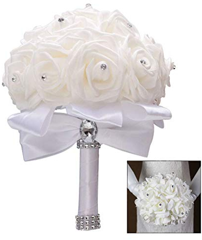 XLKJ Mariée Fleur Artificielle Fournitures De Mariage, Mariée Bouquet Demoiselle d'honneur, Bouquet De Mariée Mariage Artificielle Fleurs