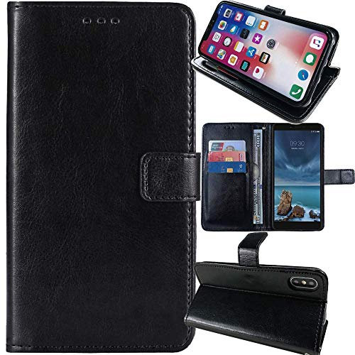 Dingshengk Book Stand Premium Retro Business Flip Leather Protector Case For Alcatel Tetra 4G LTE 5041C 5 Magnetic Card Slot Wallet Protective Bumper Folio Pouch (Black)