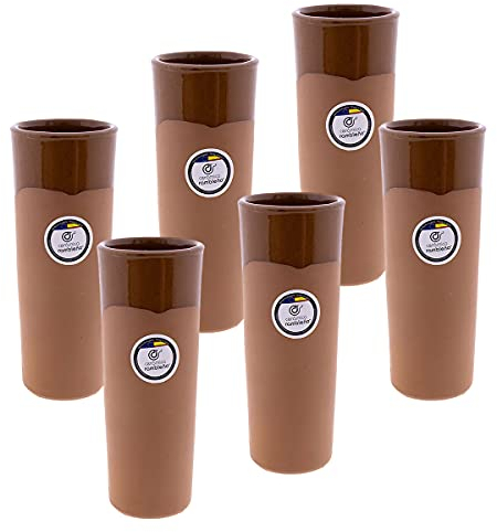 CERÁMICA RAMBLEÑA | Juego Vasos de Cerveza 6 Unidades | Tubos de Cerveza en Barro Rojo | Vasos de Agua | 300 ml
