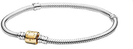 PANDORA Zweifarbiges Moments Schlangen-Gliederarmband mit Zylinderverschluss mit Sterling-Silber und 14 Karat Gold Moments Collection, Größe 23cm