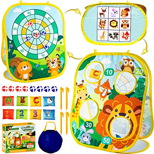 Funsland Wurfspiel Dartscheibe für Kinder, Spiele für Kinder ab 3, 3 in 1 Sitzsack Wurfspiel für Kinder Geburtstagsgeschenke für Kinder, Familienparty Aktivitäten, Spielzeug für Drinnen, Garten, Party