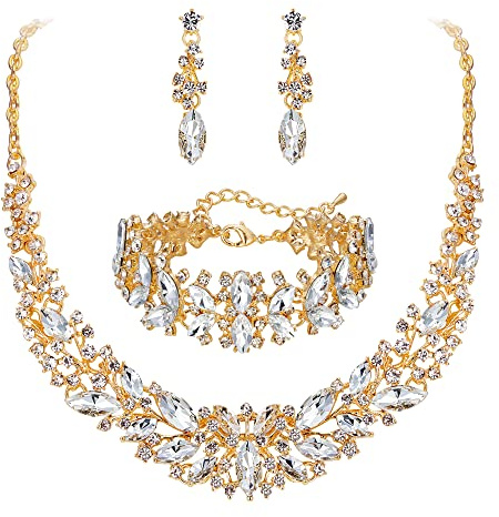 Clearine Juegos de Joyas de Mujer Cristal Lágrimas Encaje Collar y Pendientes para Novia Boda Fiesta