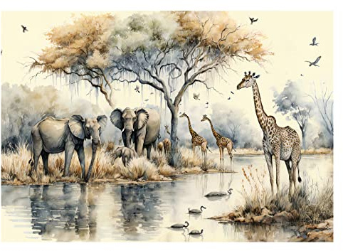 Papier Peint Intissé Chambre Enfant Jungle Animaux Forêt Nature - Colle Incluse - Papier Peint Panoramique Pour Chambre de Bébé Prêt à Poser - Photo Non Tissé Muraux Trompe l'oeil (312x219 cm)
