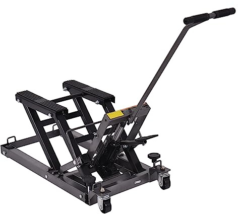 IRONMAX Steel Hydraulic Motorcycle Lift Jack, 1500 Lbs Capacity Scissor Lift Jack with Wheels and Handle, Portable Foot-Operated Hoist Stand Motorcycle Lift Table for ATV, Dirt Bike (Black)