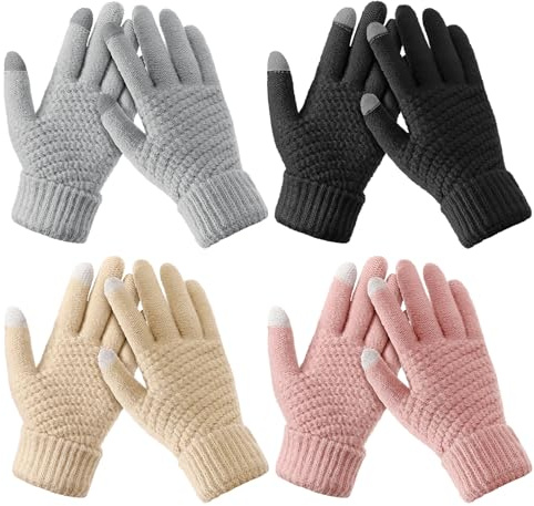 TOBEHIGHER 4 Pairs Winter Gloves - Winter Gloves Women Glove for Women Cold Weather, Winter Glove with Elastic Cuff Knit
