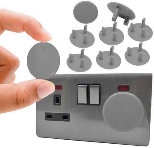 UK Baby Safety Socket Protectors 10 Pack - Child Proof Plug Covers, Socket Guards for 3-Pin UK Power Sockets, BPA-Free, Easy to Install, Grey