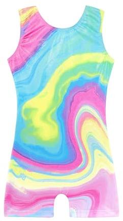 HOZIY Gymnastics Leotards for Girls Toddlers Colorful Multicolored Watercolor Liquid Size 6-7 Years Tumbling Outfits Suit Dance Clothes Clothing Sparkle